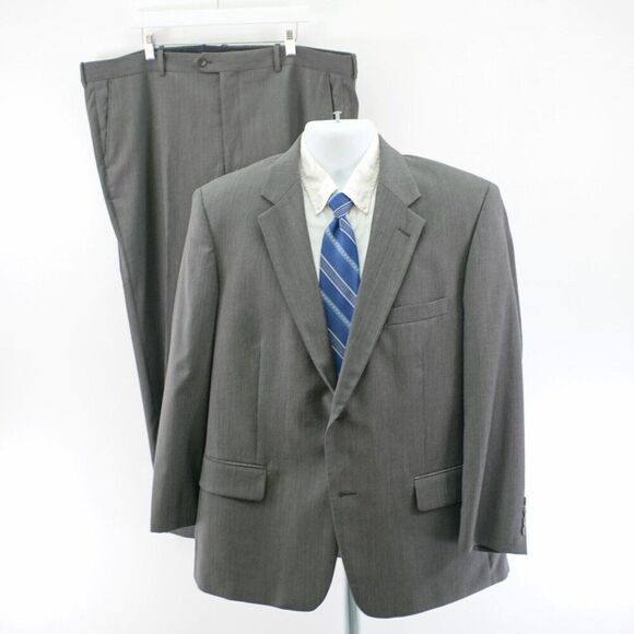 Joseph & Feiss Wool 2 Piece Suit 40S Gray Striped 44/29 Flat Front High Rise 2 B - Picture 1 of 16